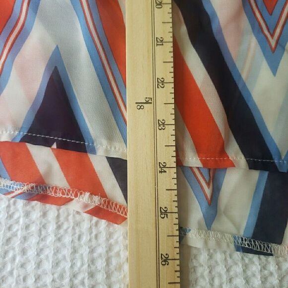 Umgee Blouse Red Navy Blue Stripes Sheer Nautical Sailor Coastal Chic Women Sz S - Picture 9 of 10